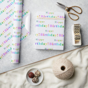 Pastel Coloured Happy Birthday Typography Pattern Wrapping Paper
