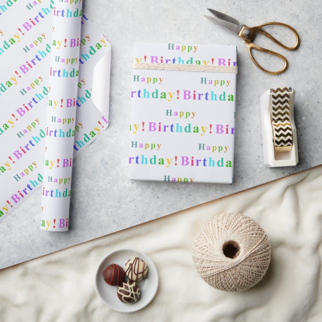 Pastel Coloured Happy Birthday Typography Pattern Wrapping Paper (Crafts)