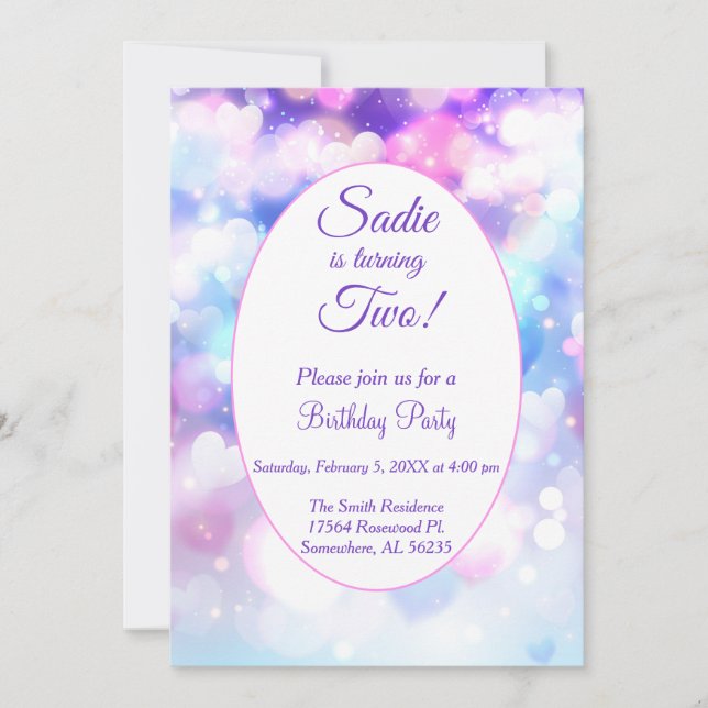 Pastel Coloured Heart Birthday Party Invitation (Front)