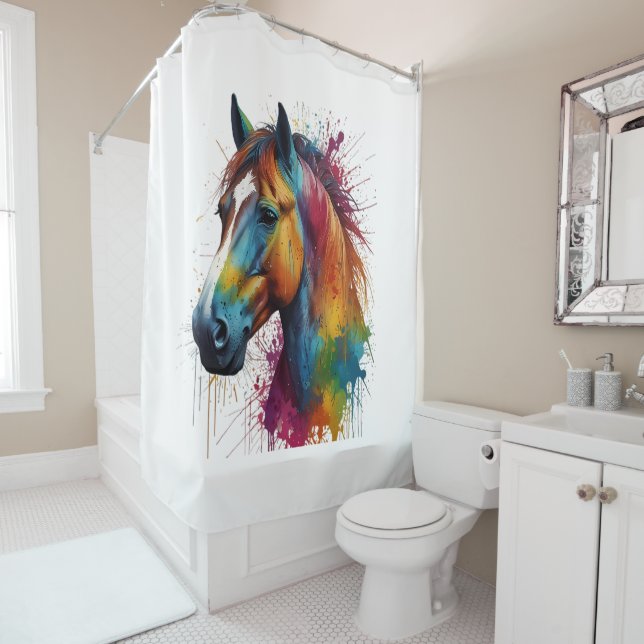 Pastel Coloured Horse Portrait Shower Curtain (In Situ)