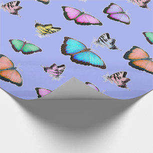 Pastel Coloured Pink, Green, Yellow,  Butterflies Wrapping Paper
