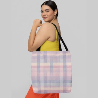 pastel-coloured plaid pattern  tote bag