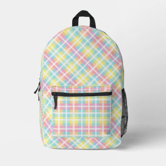 Pastel Coloured Plaid Printed Backpack