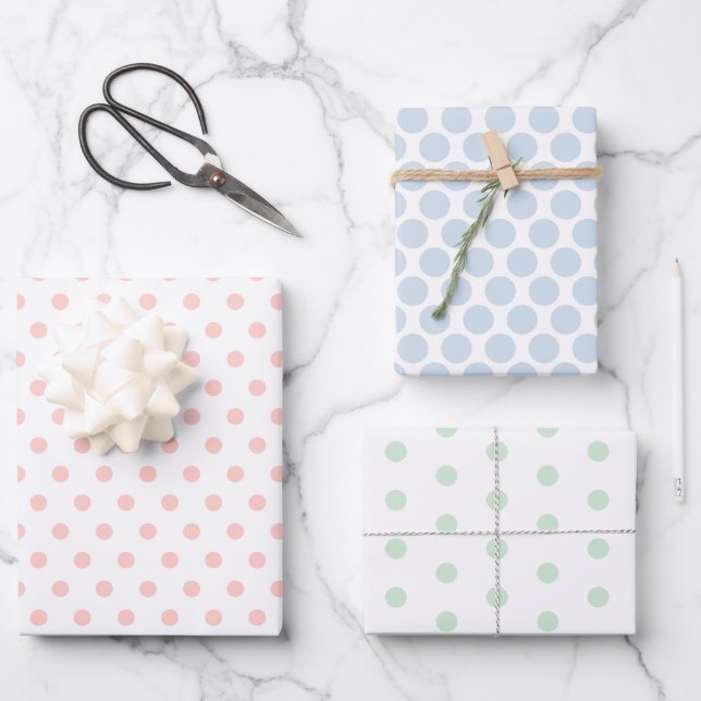 Pastel Coloured Polka Dot  Wrapping Paper Sheet (Front)