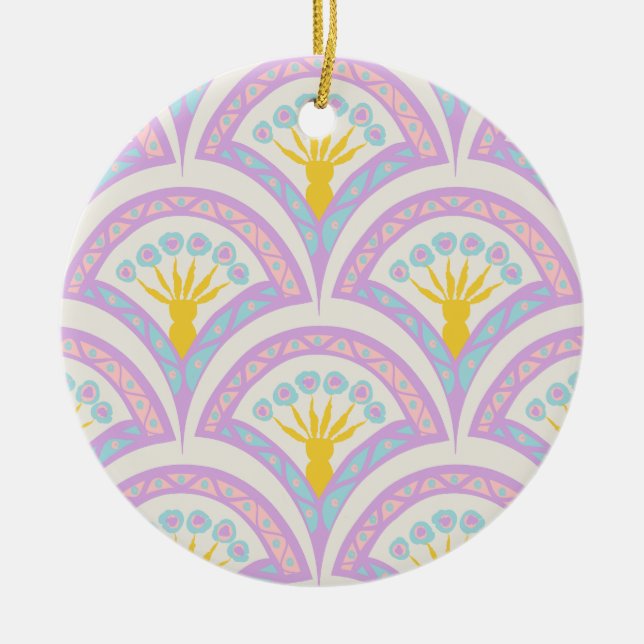 Pastel coloured shell pattern ceramic tree decoration (Front)