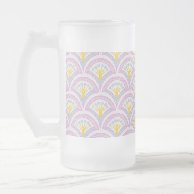 Pastel coloured shell pattern frosted glass beer mug (Left)