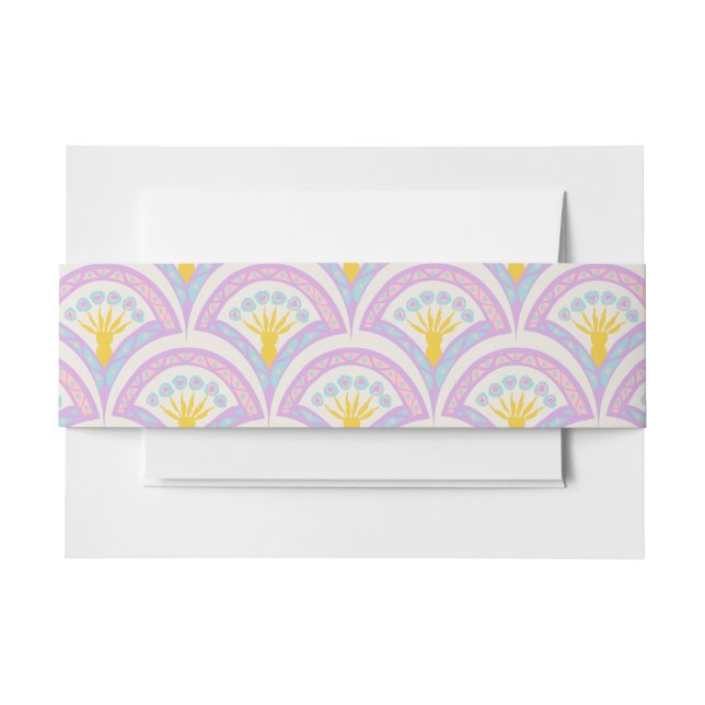 Pastel coloured shell pattern invitation belly band (Front Example)