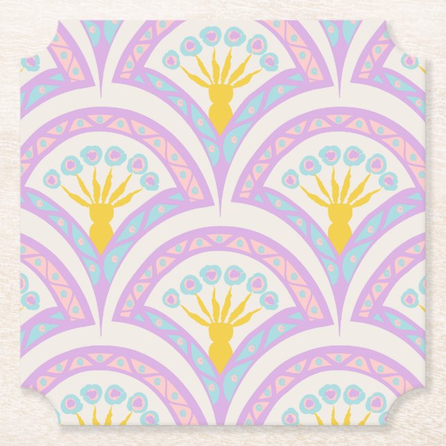 Pastel coloured shell pattern paper coaster (Front)
