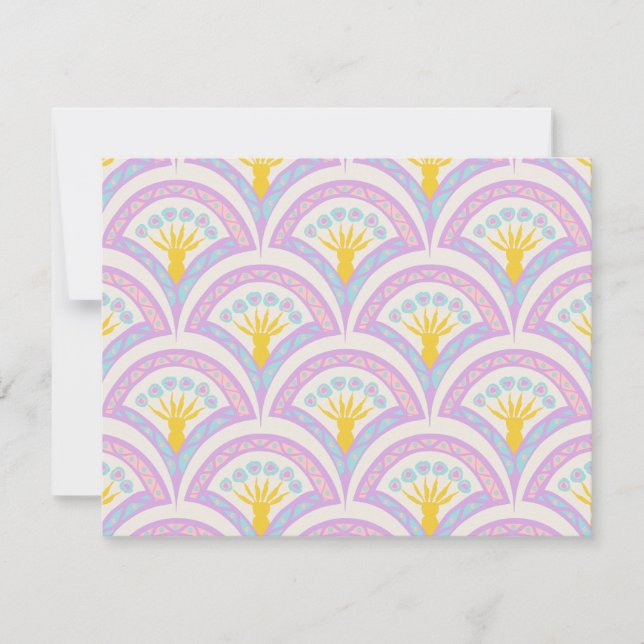 Pastel coloured shell pattern RSVP card (Front)