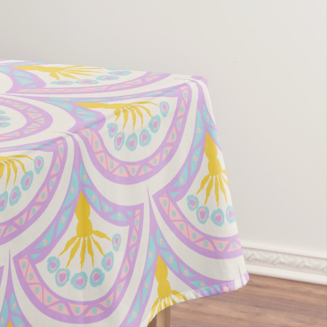 Pastel coloured shell pattern tablecloth (In Situ)