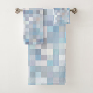 Pastel Coloured Square Pattern Bath Towel Set