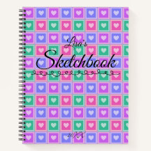 Pastel Coloured Squares with Hearts Skectchbook 