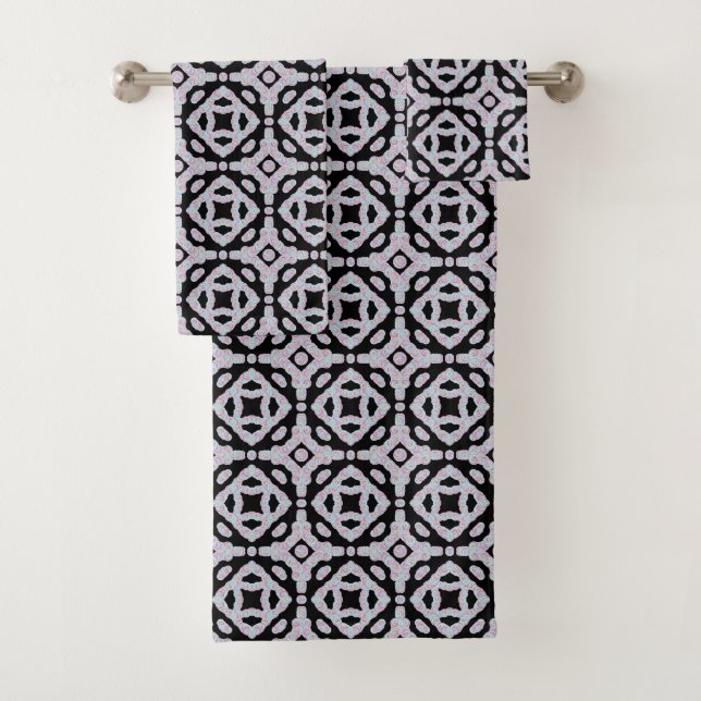 Pastel Coloured Squiggly Discs Symmetrical Pattern Bath Towel Set (Insitu)