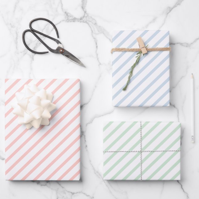 Pastel Coloured Stripes Wrapping Paper Sheets (Front)
