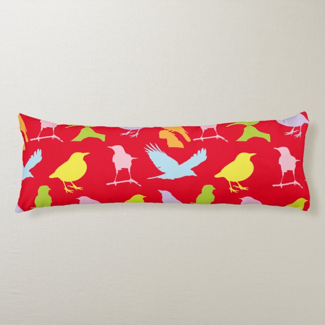 Pastel Coloured Variety of Birds Pattern Body Cushion (Front)