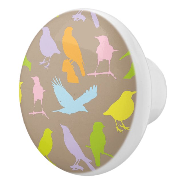 Pastel Coloured Variety of Birds Pattern Ceramic Knob (Right)