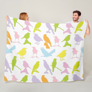Pastel Coloured Variety of Birds Pattern Fleece Blanket