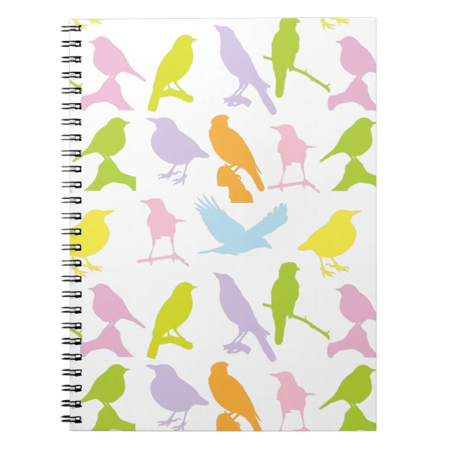 Pastel Coloured Variety of Birds Pattern Notebook (Front)