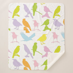 Pastel Coloured Variety of Birds Pattern Sherpa Blanket