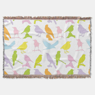 Pastel Coloured Variety of Birds Pattern Throw Blanket