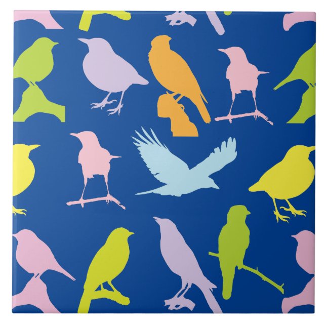 Pastel Coloured Variety of Birds Pattern Tile (Front)