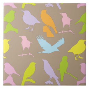Pastel Coloured Variety of Birds Pattern Tile