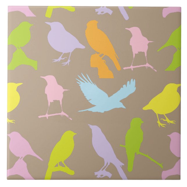 Pastel Coloured Variety of Birds Pattern Tile (Front)