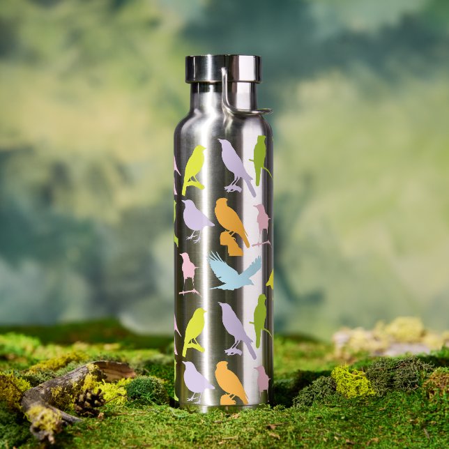 Pastel Coloured Variety of Birds Pattern Water Bottle (Outdoor)
