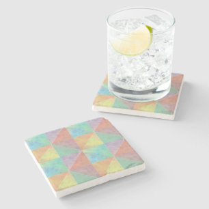 Pastel Coloured Watercolor Triangles Geometric Art Stone Coaster