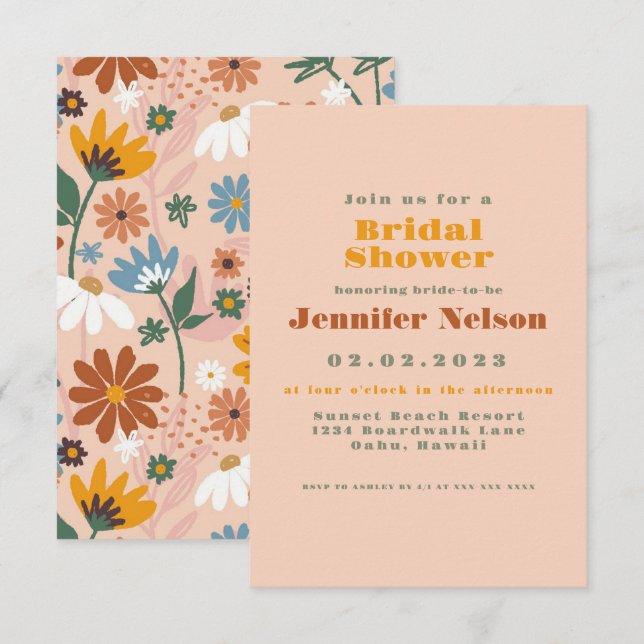 Pastel Colourful 70s Bridal Shower Invitation (Front/Back)