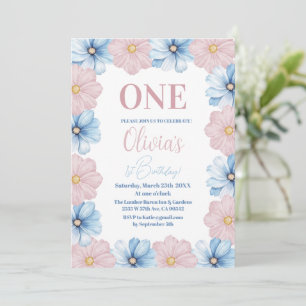 Pastel Colourful Daisy Flowers 1st Birthday Invitation