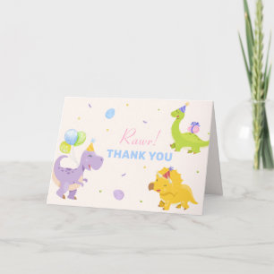 Pastel Colourful Dinosaur Balloon Party Baby Showe Thank You Card