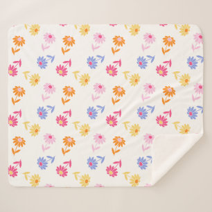 Pastel Colourful Flowers Seamless Pattern Sherpa Blanket