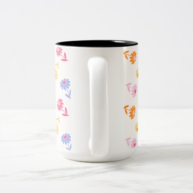 Pastel Colourful Flowers Seamless Pattern Two-Tone Coffee Mug (Handle)