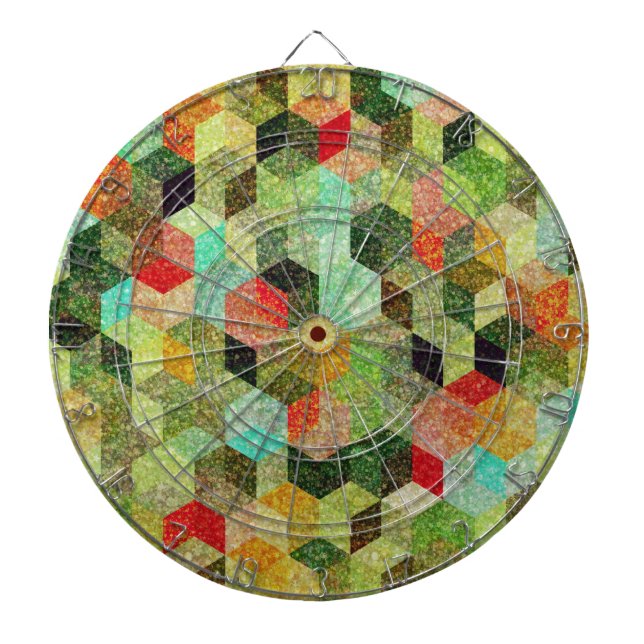 Pastel Colourful Geometric Cubes Pattern Dartboard (Front)