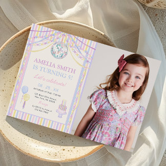 Pastel Colourful Girl Birthday Party Photo Invitation