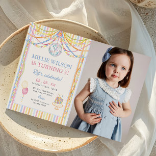 Pastel Colourful Girl Birthday Party Photo Invitation