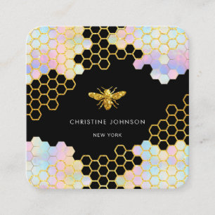 pastel colourful hexagons bee logo square business card