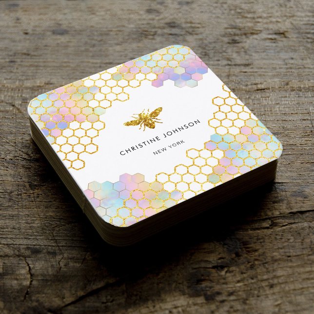 pastel colourful hexagons bee square business card (Creator Uploaded)