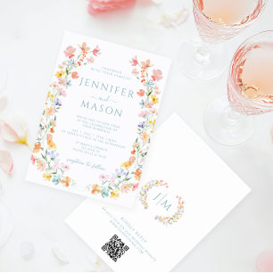 Pastel Colourful Meadow Flower Wildflower Wedding Invitation