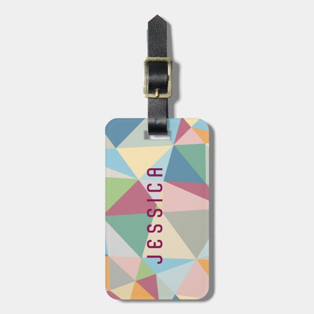 Pastel Colourful Modern Abstract Geometric Pattern Luggage Tag (Front Vertical)