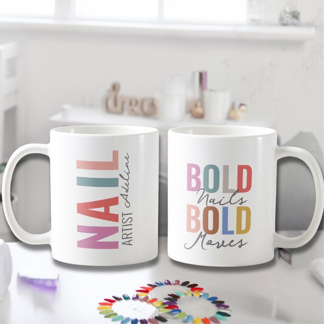 Pastel Colourful Nail Artist Name Motivation Quote Coffee Mug (Creator Uploaded)