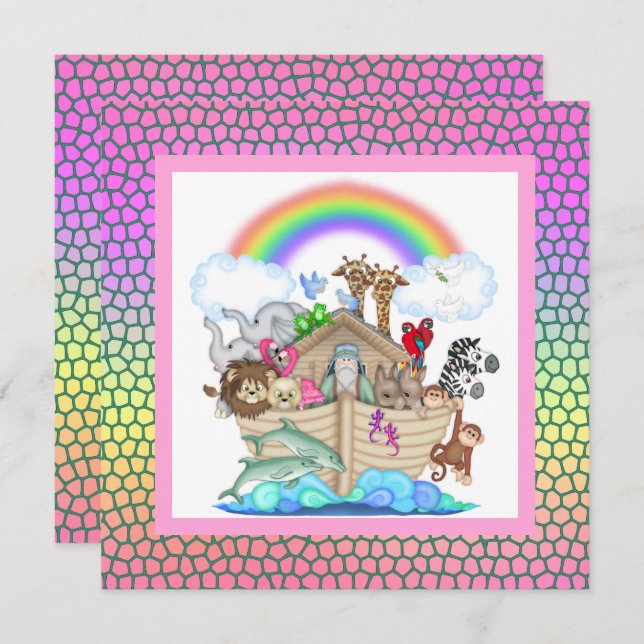 Pastel colourful NOAHS ARK PARTY INVITATION (Front/Back)