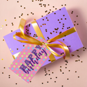 Pastel Colourful Polka Dot On Pink Happy Birthday Gift Tags