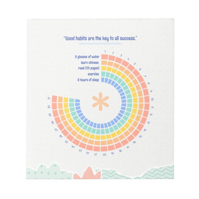 Pastel Colourful Rainbow Boho Custom Monthly Notepad (Front)