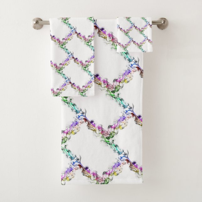 Pastel Colourful Rainbow Flames Floral Diamond Bath Towel Set (Insitu)