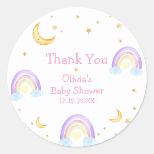 Pastel Colourful Rainbow Moon Star Baby Shower Classic Round Sticker