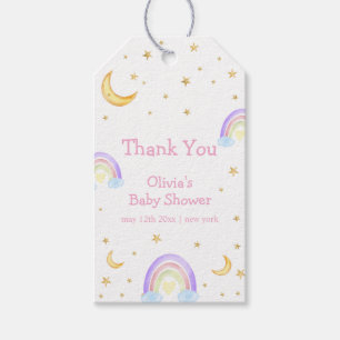 Pastel Colourful Rainbow Moon Star Baby Shower Gift Tags