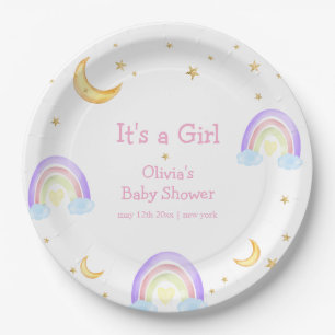 Pastel Colourful Rainbow Moon Star Baby Shower Paper Plate