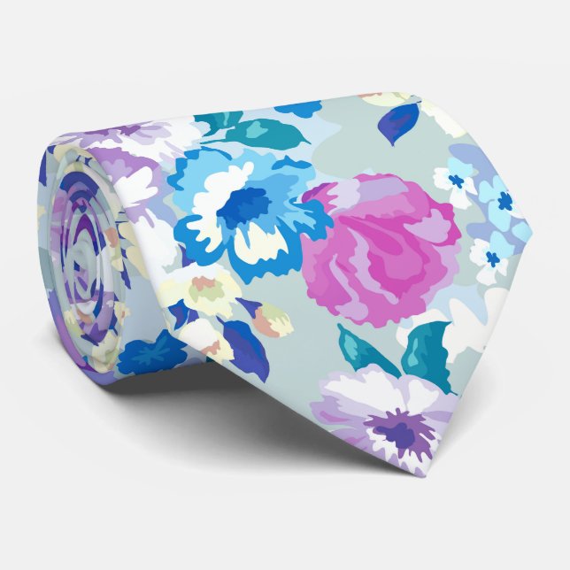 Pastel Colourful Summer Flowers Pattern Tie (Rolled)